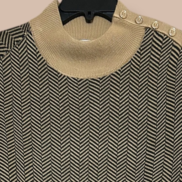 Calvin Klein Brown Black Chevron Sweater Gold Accents Mock Neck Size Large - Picture 5 of 10